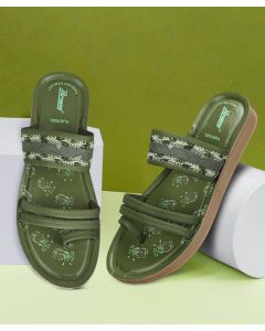 Paragon green flowered women flat shoes 