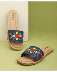 Solea Women flats shoes flowered blue