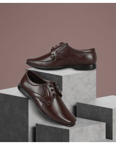 Sleek Laced Leather Brown Office Shoes for men