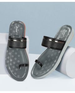 Paragon flowered grey and black women flat shoes