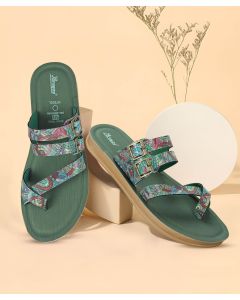 Paragon stripped green and flowers women flat shoes