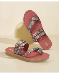 Paragon stripped red and flowers women flat shoes