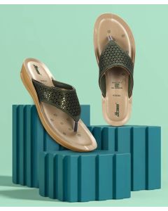 Paragon beige and olive-green women flat shoes