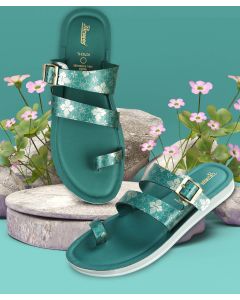 Paragon green and white women flat shoes