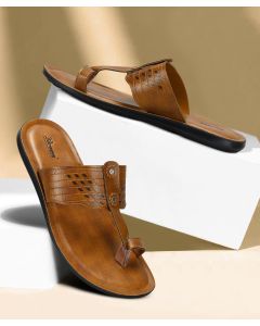 Parago checked Tan open slippers men shoes